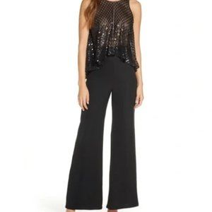 TADASHI SHOJI by SHO BLACK SEQUIN MESH OVERLaY JUMPSUIT sz 8